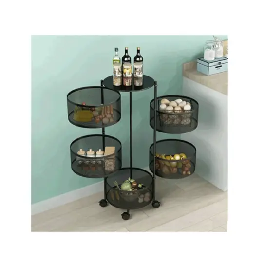 Metal 5 Layers Rotating Kitchen Rack - Black
